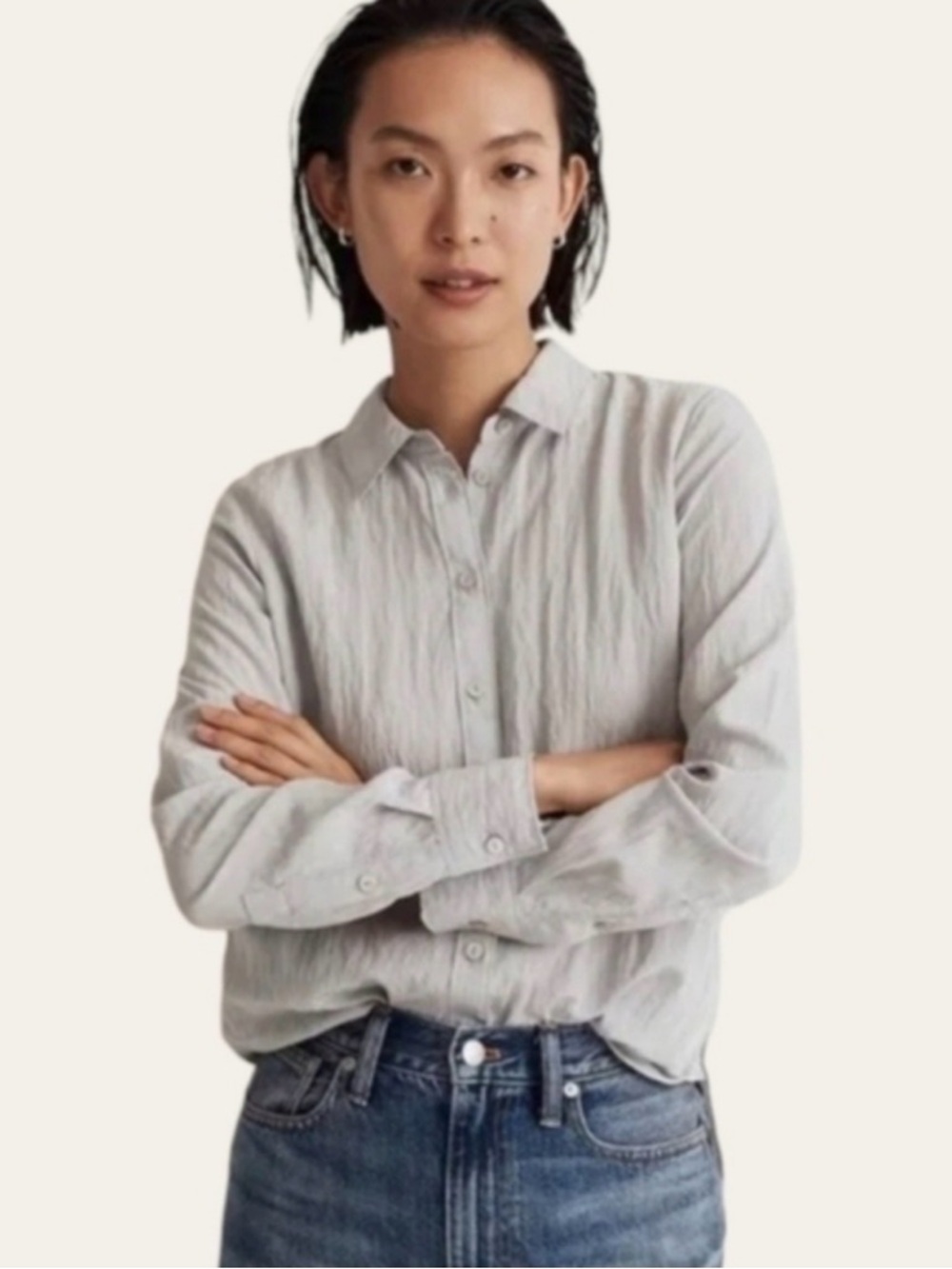Madewell Women’s Pale Gray Lightweight Versatile Button-Down Shirt Size XL